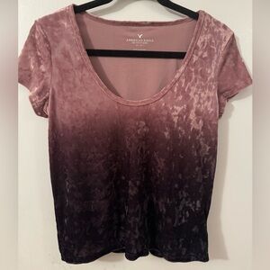 American Eagle Velour Pink/Purple Ombré Short Sleeve Top